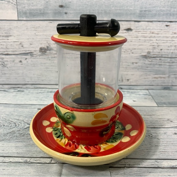 Vintage Rupi 1980 Spain Red Floral Garlic Grator & Zestor with matching plate - Picture 1 of 14